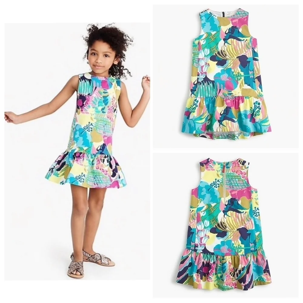 Crewcuts Drop Waist Ruffle Hem Dress in Seaside Floral